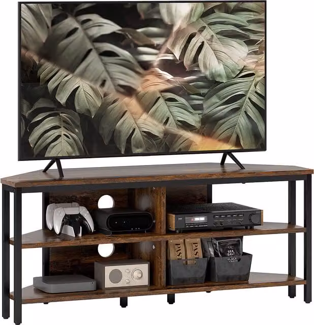 HOMCOM Industrial-Style Corner TV Unit in Black and Brown – 1