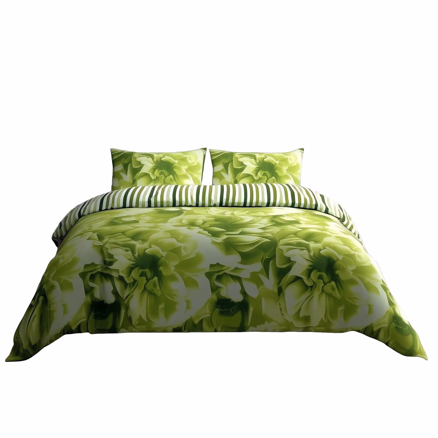 Home Sweet Home UK Reversible Green Striped Polycotton Duvet Cover and Pillowcase Set, W/D/H: 220 x 220 x 220 cm – 2