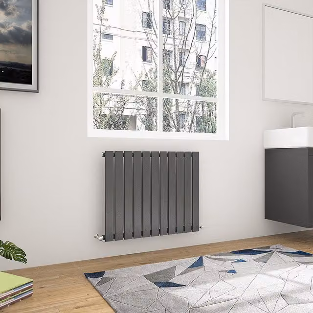 AicaBathroom Horizontal Flat Panel Single Steel Radiator in Anthracite Grey, W: 74.8 cm, H: 60 cm