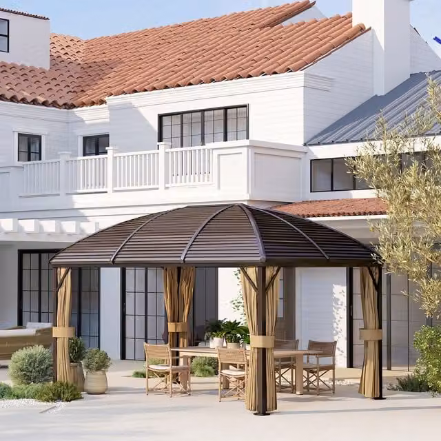 Outsunny Modern Curved Hardtop Aluminium and Steel Patio Gazebo in Brown
