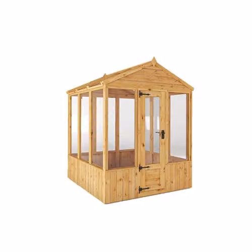 Waltons Brown Wooden Outdoor Potting Shed Greenhouse with Apex Roof, Polycarbonate Glazing and Single Door, W/D/H: 182.88 x 182.88 x 229 cm