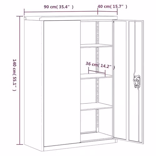 vidaXL Metal File Cabinet in Anthracite with Lock and Adjustable Shelves, W/D/H: 90 x 40 x 180 cm – 3