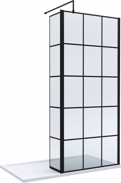 Balterley 8mm Glass Walk-In Wetroom Screen and Return with Tray, Black Framed, W: 140 cm, D: 70 cm – 1
