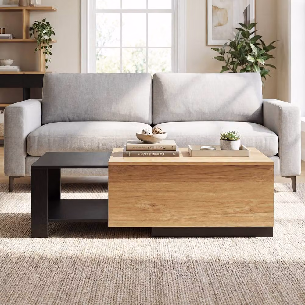 Gymax Extendable Modern Rectangular Coffee Table with 2 Storage Compartments in Brown Wood – 7