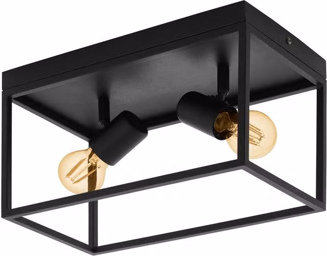 Loops Black Metal Open Frame Flush Ceiling Light with 2x E27 Holders – 1