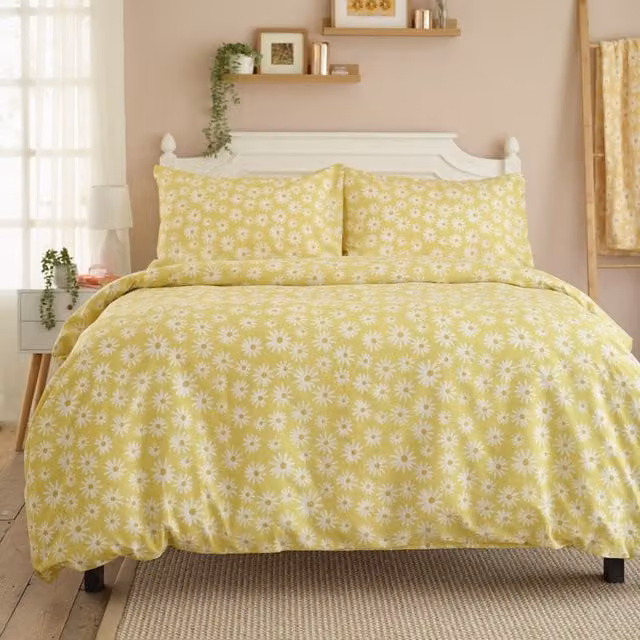 Deyongs Retro Floral Cotton Blend Breathable Duvet Cover Set in Yellow