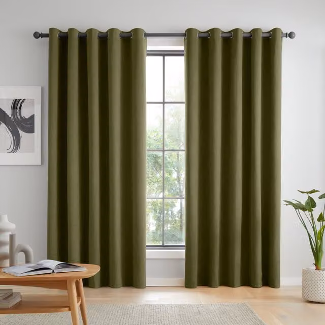 Catherine Lansfield Wilson Velvet Thermal Blackout Eyelet Curtains, Green