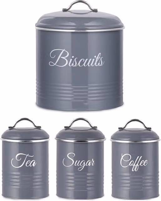 Innoteck Airtight Metal Canister and Biscuit Tin Set in Grey