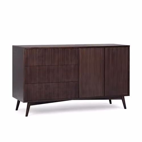 Teamson Home Modern Sideboard Cabinet in Espresso with Fluted Fronts, 3 Soft-Close Drawers and 2 Push-Open Doors, W/D/H: 139.7 x 45.72 x 81.28 cm