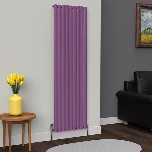 Lux Heat Oval Vertical Single Radiator in Pretty Plum Purple, H 180 cm x W 54 cm