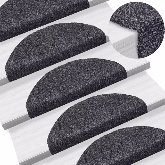 Berkfield Home Self-adhesive Needle Punch Stair Mats, 5 Pieces, Dark Grey, W: 65 cm, D: 21 cm, H: 4 cm