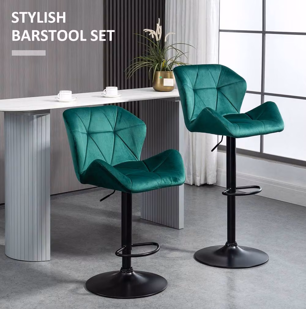 STILVORA Set of 2 Modern Adjustable Height Metal Bar Stools in Green – 4