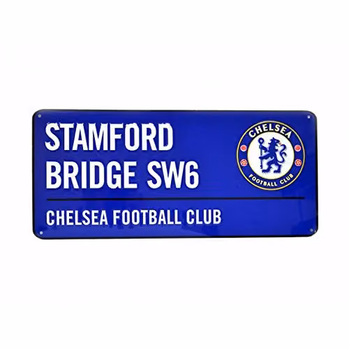 Chelsea FC Official Metal Rectangular Street Sign in Blue and White – 1