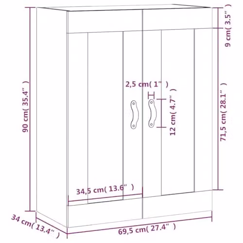 vidaXL Wall Mounted Cabinet in Grey Sonoma, W/D/H: 69.5 x 34 x 90 cm – 3