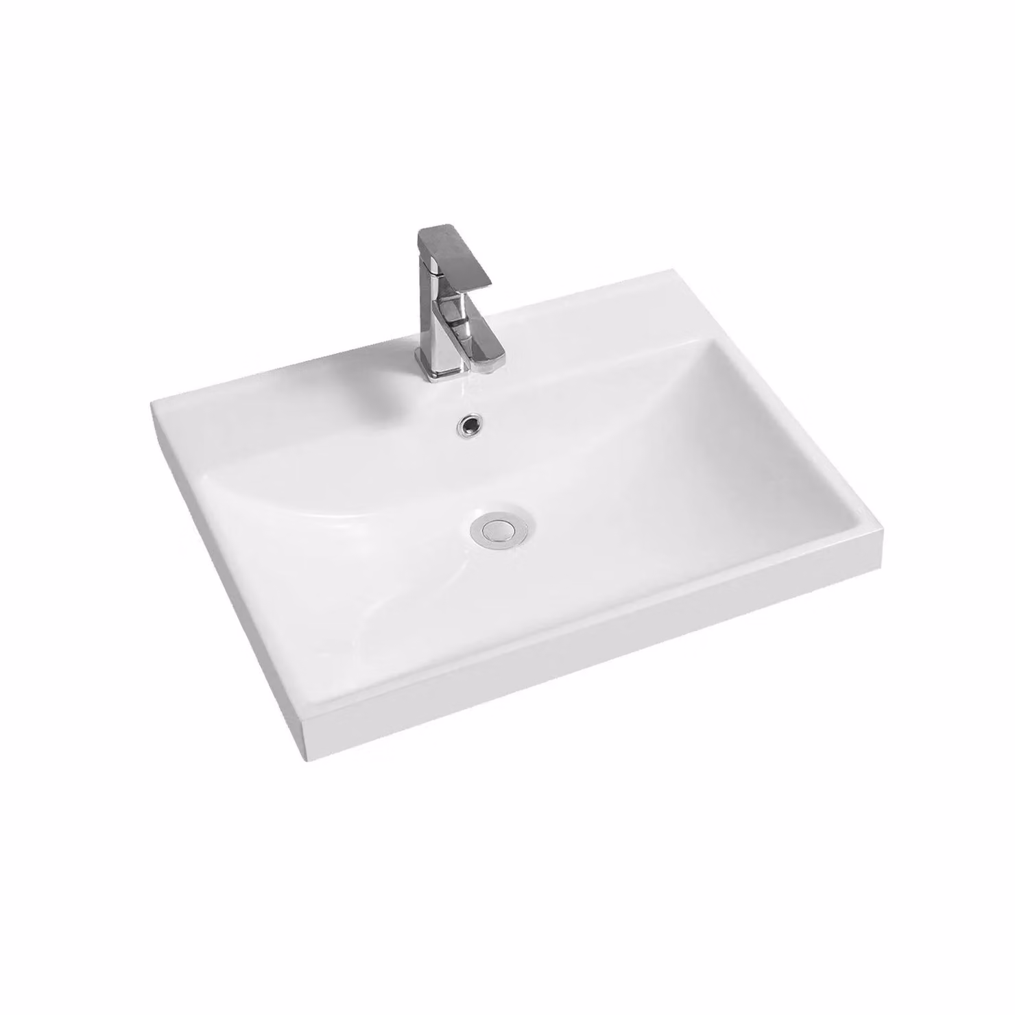 Limoge 5409 White Ceramic Thick-Edge Inset Rectangular Countertop Basin W/D/H: 60.5 x 46.0 x 16.5 cm – 2