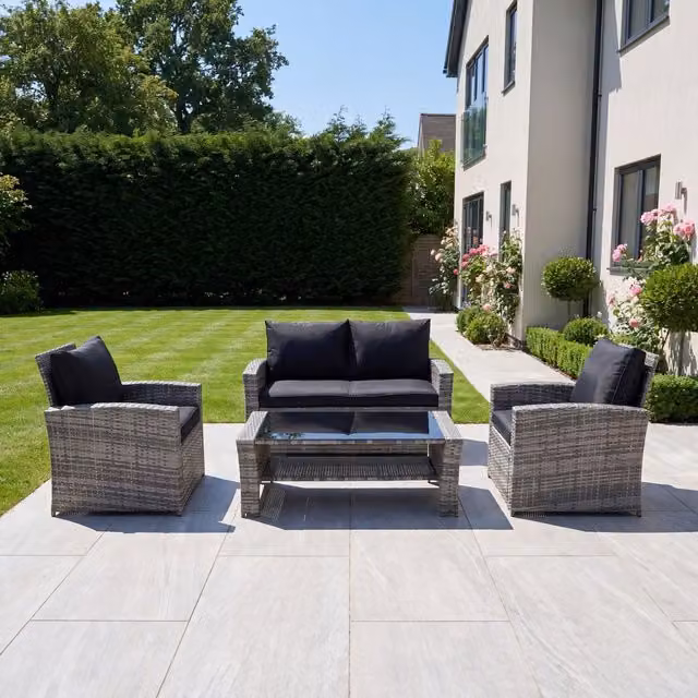 Artemis Home Modern 4 Piece Rattan Patio Set with Metal and Glass in Black and Grey