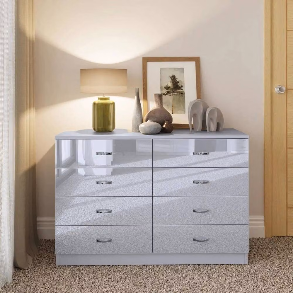 KORVIXA 8 Drawer Chest of Drawers in Matt Grey with Metal Frame, Width: 100 cm – 2