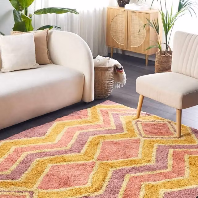 Wyld and Coco Multicolour Hand-Tufted Modern Abstract Cotton Area Rug W: 140 cm, D: 200 cm – 1