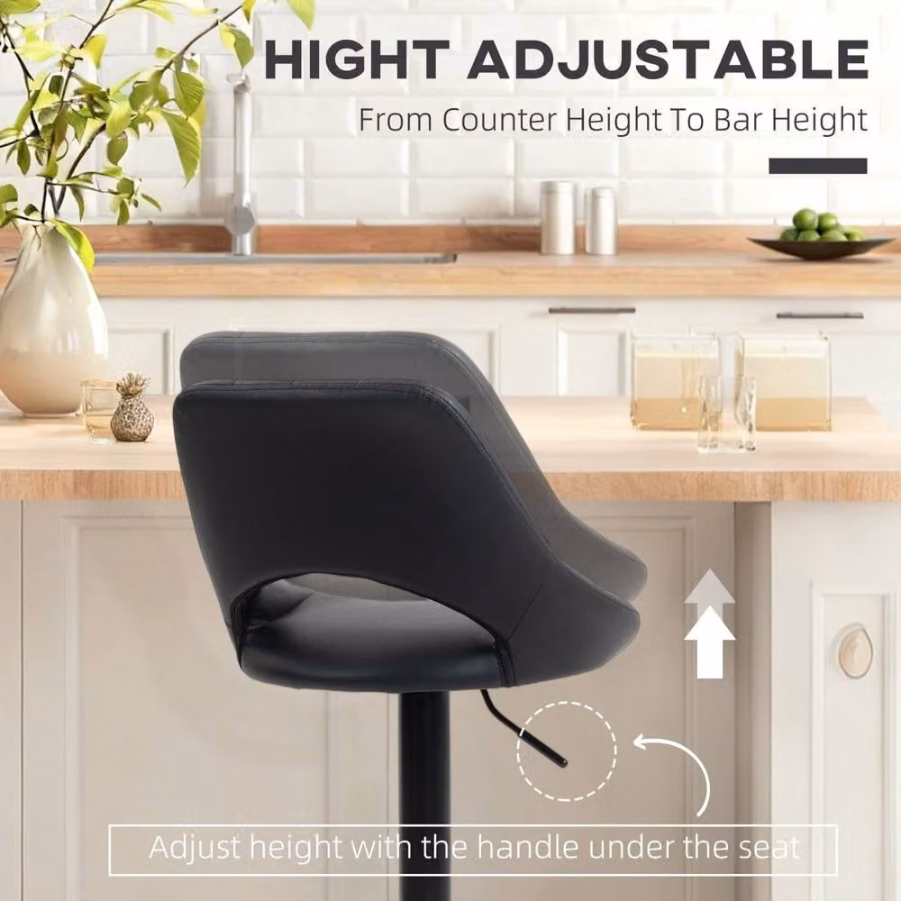 Wyld Haus Nadi Set of 2 Black Faux Leather Bar Stools with Padded Swivel Seats – 5