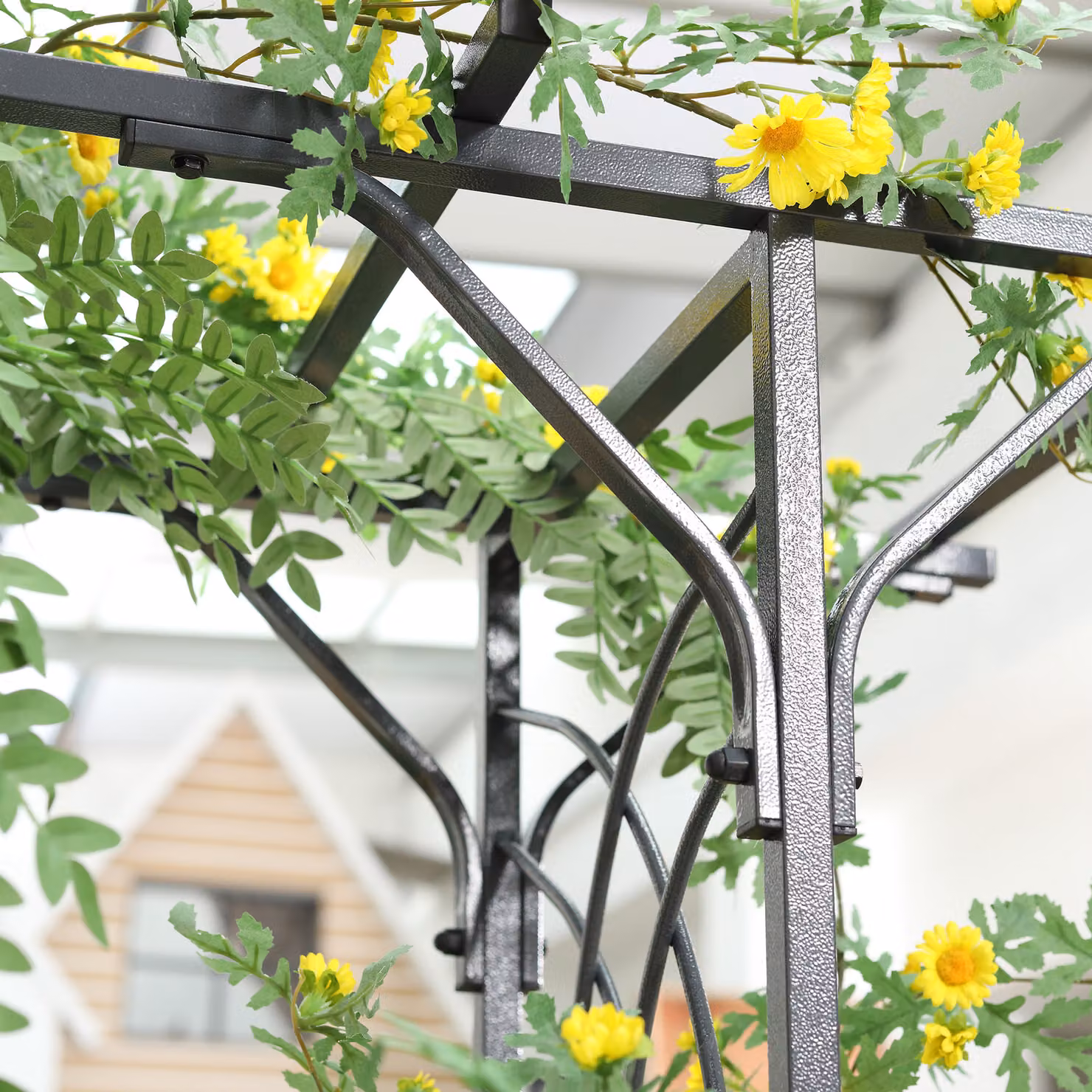 Outsunny Decorative Metal Garden Trellis Arch in Grey with Elegant Scrollwork and Durable Steel Tubing, Height: 210 cm – 6