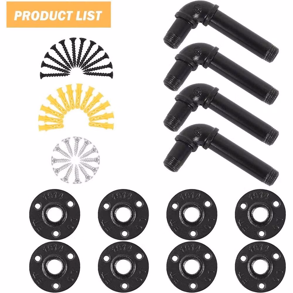 FORGEVIO 4-Piece Industrial Iron Pipe Shelf Brackets in Matt Black – 3