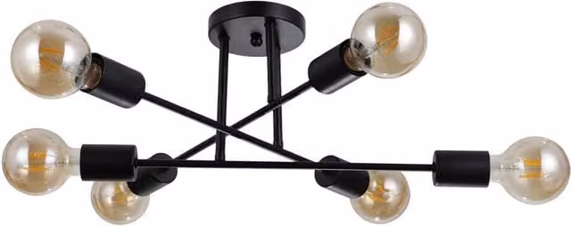 Netlighting Formio Multi Arm Semi Flush Ceiling Lamp in Matt Black with 6 x E27 Sockets