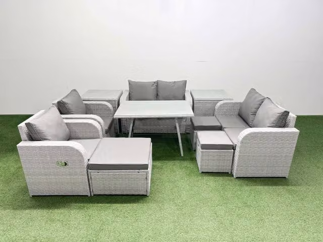 Fimous 9 Seater Rattan Garden Furniture Set with Outdoor Love Sofa in Light Grey