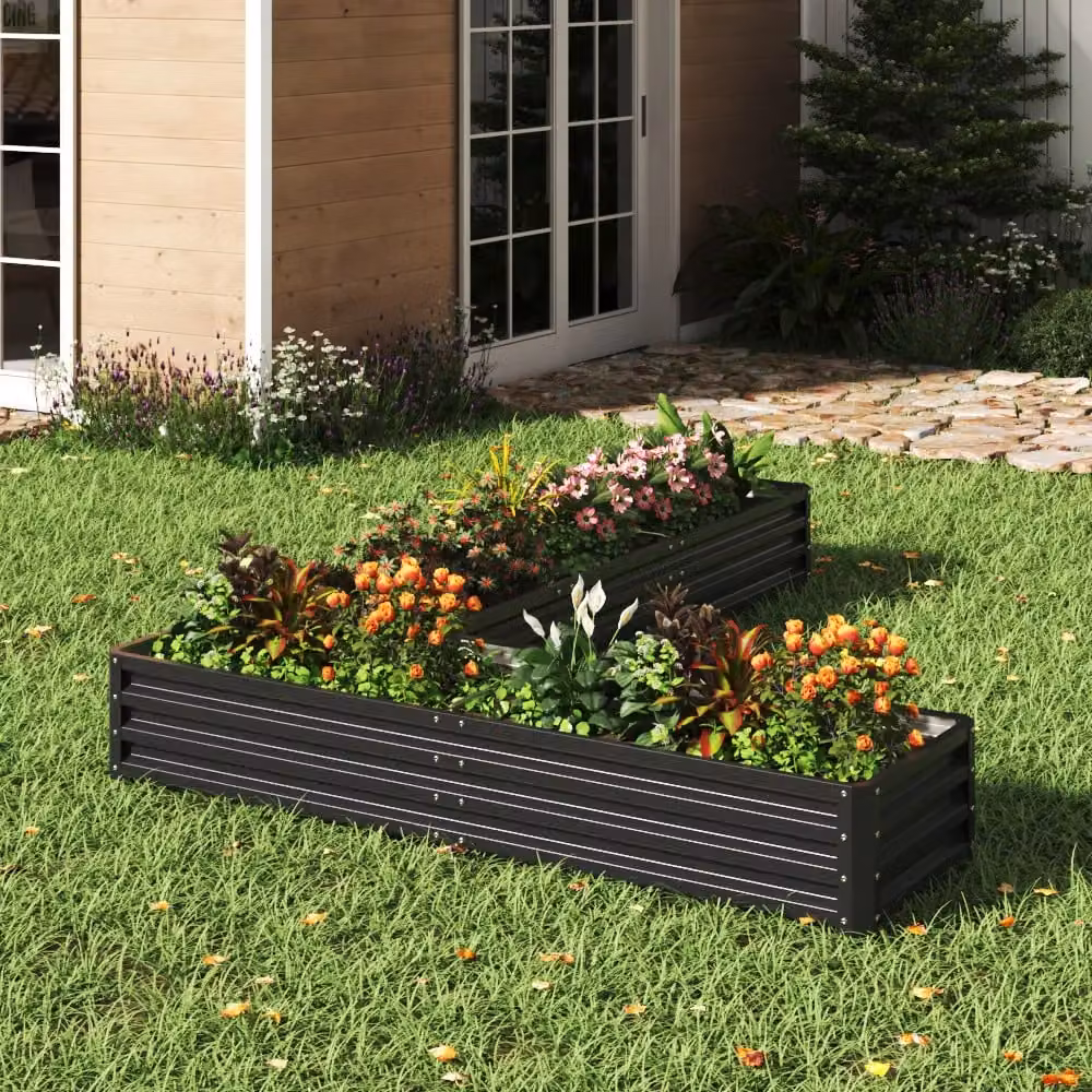 Living and Home L-Shaped Galvanised Steel Raised Garden Bed, Charcoal Black, W/D/H: 61.0 x 61.0 x 30.0 cm – 2