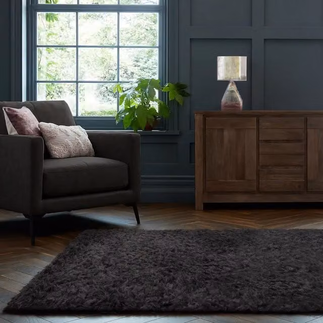 Home Republic Montana Fluffy Textured Rug in Charcoal Grey, W: 120 cm, L: 170 cm – 1