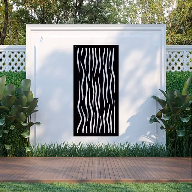 Laser Hut Hen Grass Abstract Metal Wall Art in Black