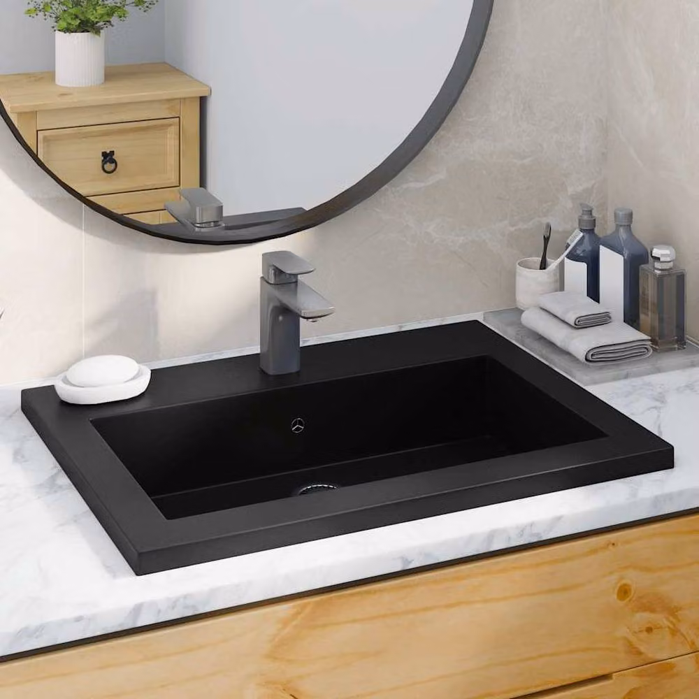 Berkfield Home Granite Composite Rectangular Basin in Black, W: 60 cm, D: 45 cm, H: 12 cm – 2