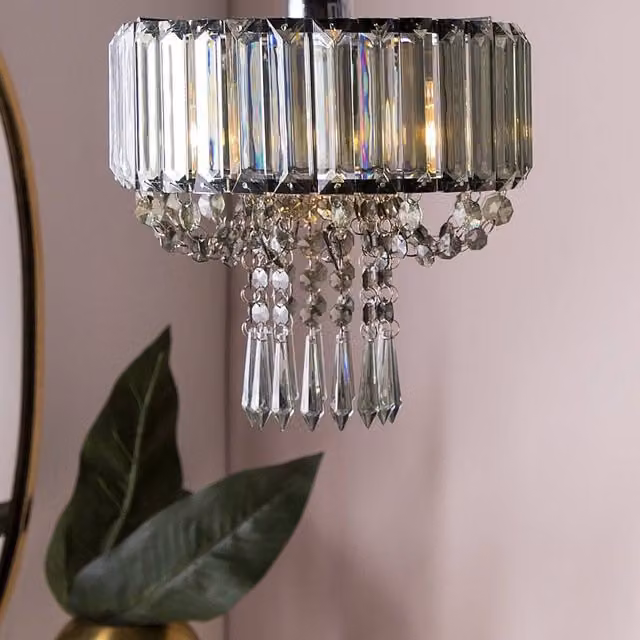 Wyld and Coco Glamour Pendant Lamp in Grey Metal with Transparent Droplets, Height: 83 cm