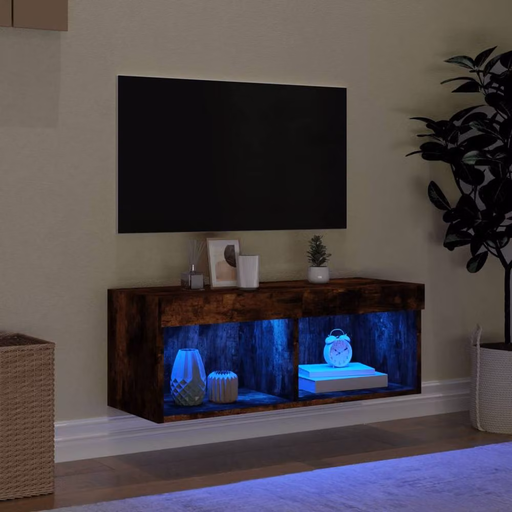 Berkfield Home TV Cabinet with LED Lights in Smoked Oak Brown, W/D/H: 80 x 30 x 30 cm – 3