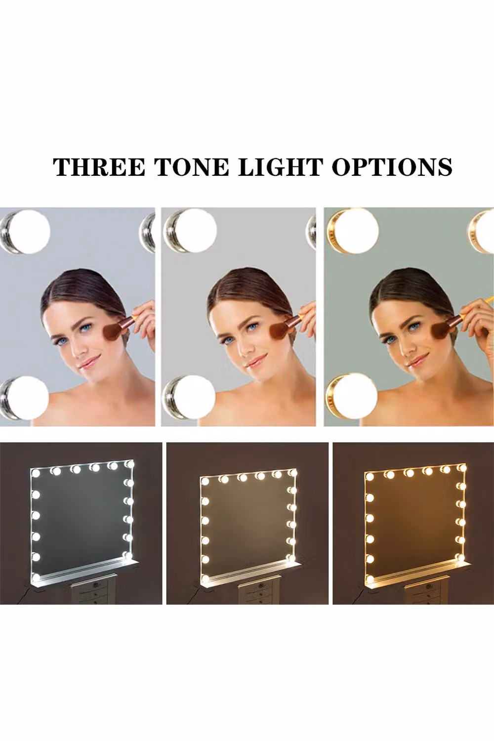 H&O Direct Makeup Vanity Mirror with LED Lights, White, W/D/H: 54.5 x 62.0 cm – 4