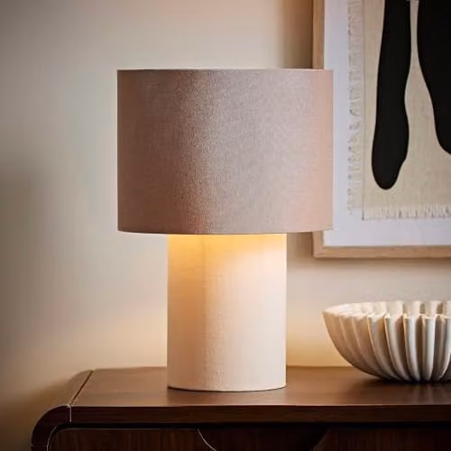 ValueLights Bobby Mocha Colour Clash Duo Fabric and Ceramic Table Lamp with Bulb, Brown and Beige