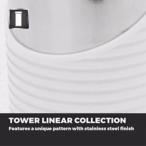 Tower Linear Set of 3 Geometric Airtight Canisters with Polished Stainless Steel Lids, White and Gold, W/D/H: 11.6 x 11.6 x 17 cm – 2