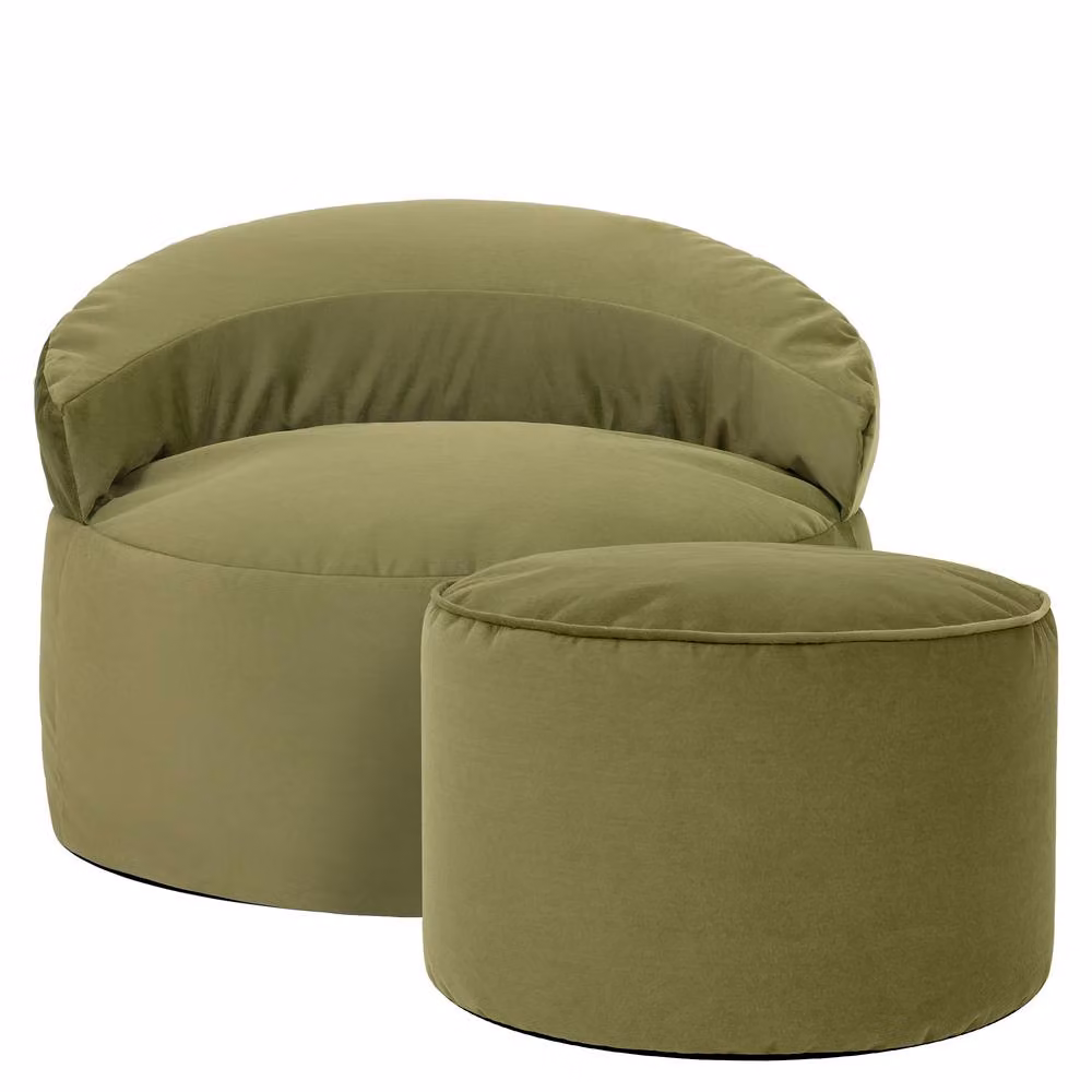 ICON Orb Accent Chair and Milano Round Footstool in Matt Green Velvet – 2