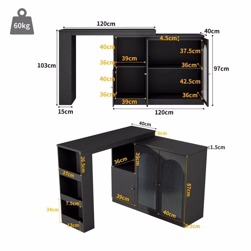 KORVIXA Multifunctional Kitchen Island Storage Cabinet in Black with Glass Doors – 2