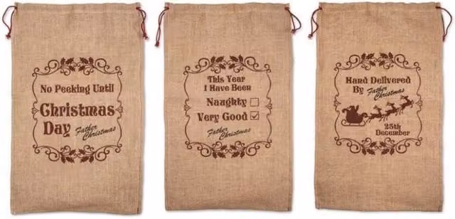KDMD Brown Hessian Santa Sack with Assorted Letter Designs