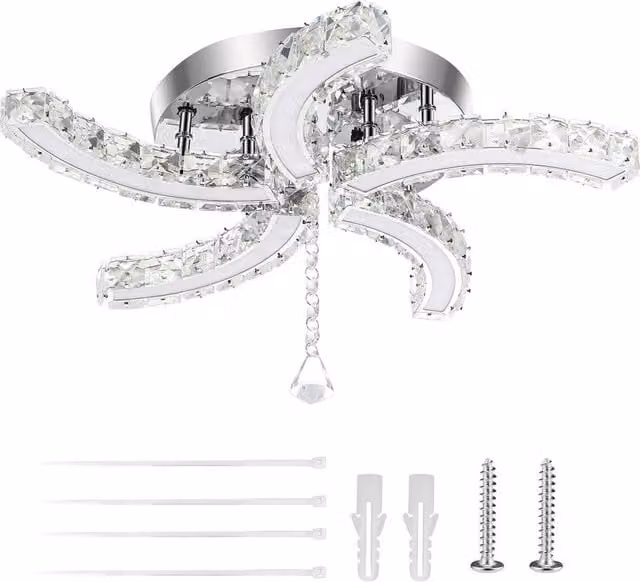 NESTLUNE K5 Crystal LED Chandelier Ceiling Pendant Light in White and Transparent – 1