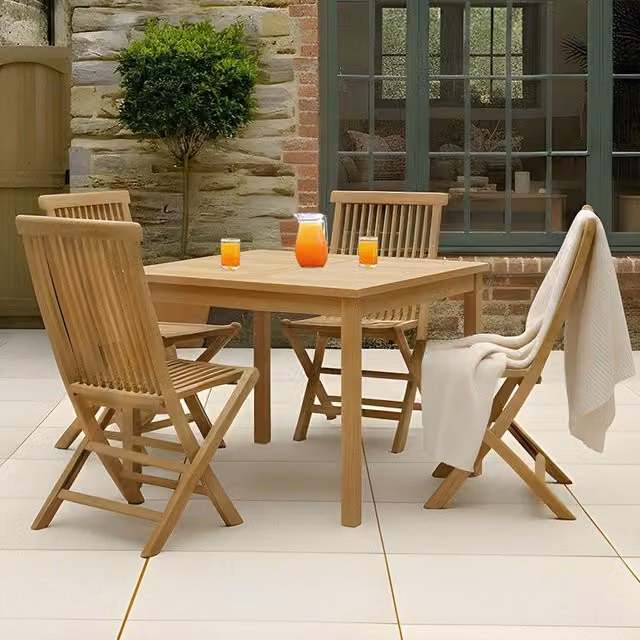 Charles Bentley Square Teak Garden Dining Table in Sand Brown – 1