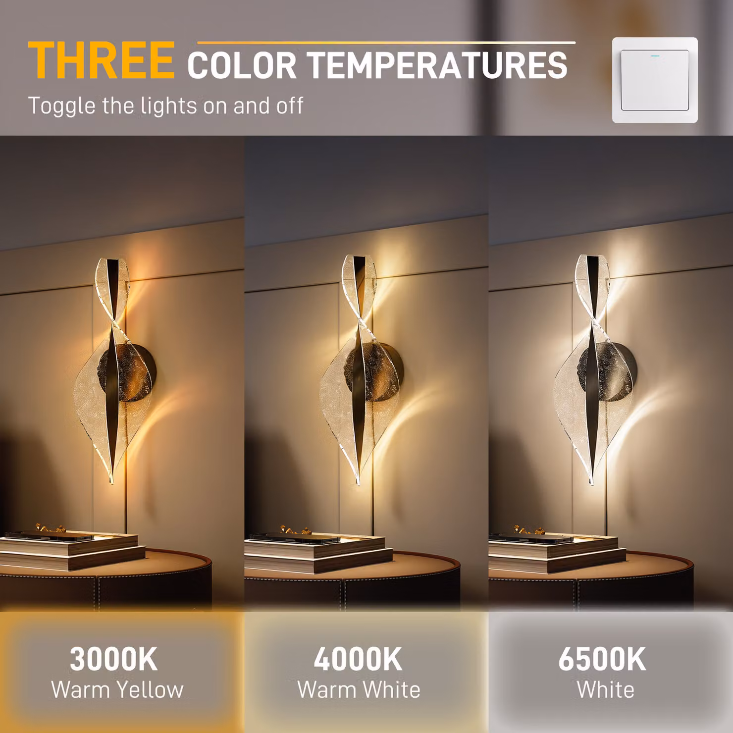 HOMCOM 2 Pack Modern LED Spiral Wall Lamps in Black with Adjustable Colour Temperature – 3