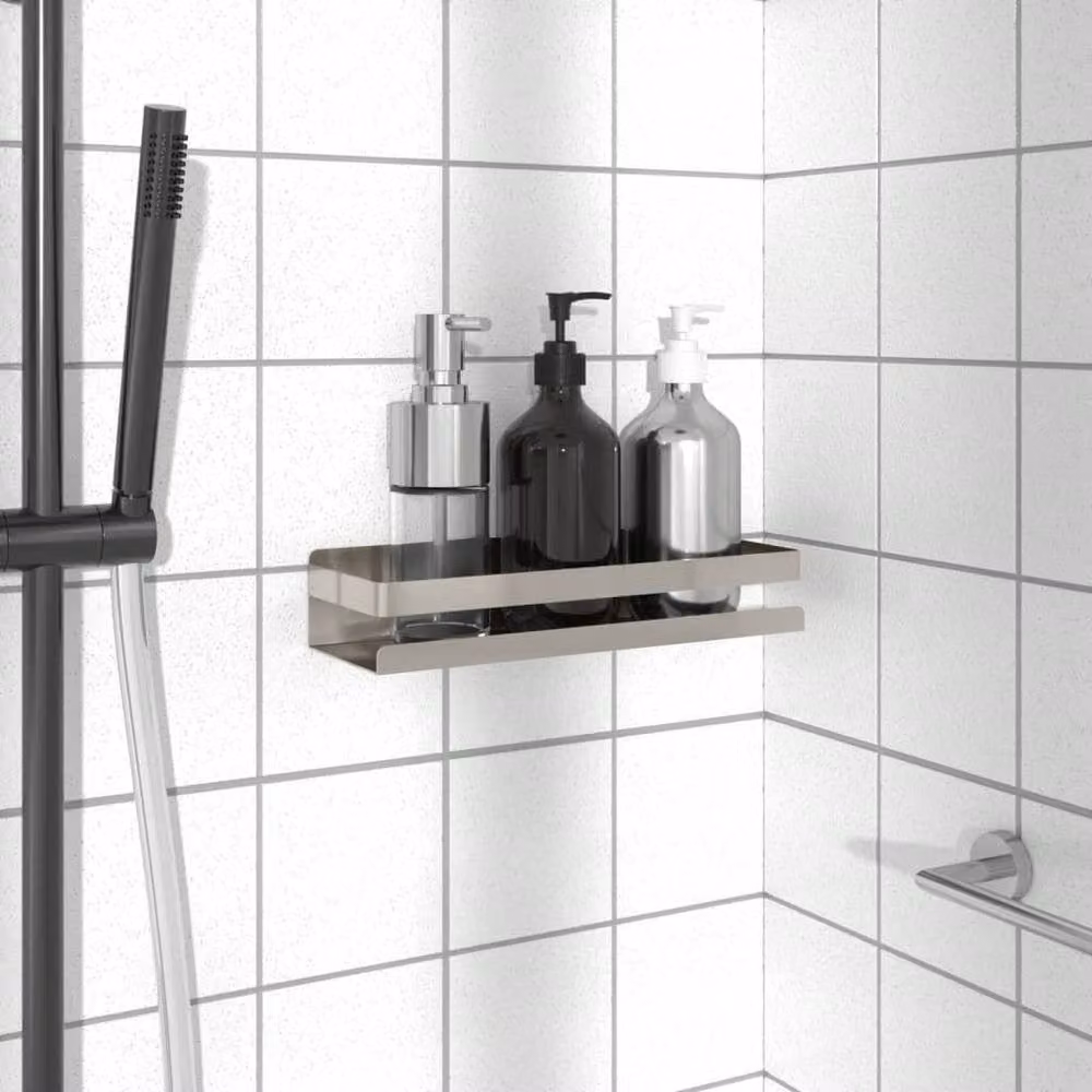 Berkfield Home Wall Mounted Shower Shelf in Brushed Silver 304 Stainless Steel, W/D/H: 30 x 10 x 6 cm – 2