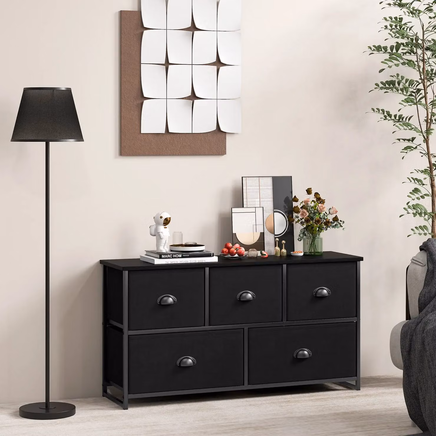 Costway 2-Tier Fabric Storage Organizer Chest of Drawers with 5 Baskets in Black – 2