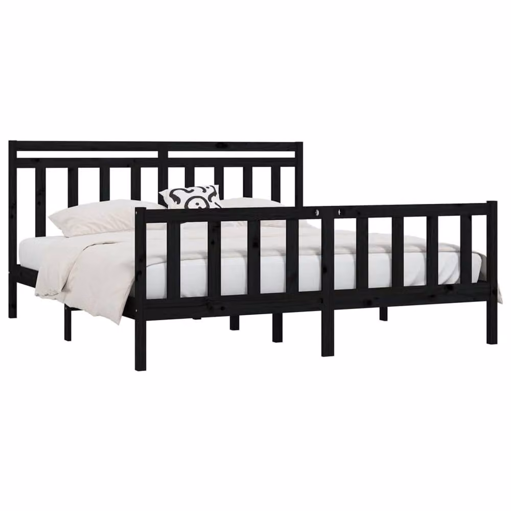 Berkfield Home Black Solid Wood Pine Bed Frame – 3