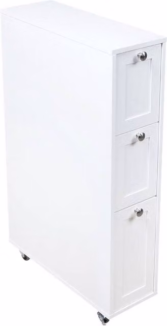 SPETLEK 3 Tier Slimline Rolling Drawer Cabinet with Castors, White