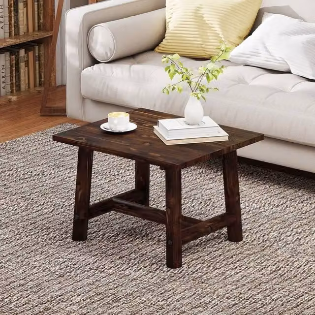 FORGEVIO Solid Natural Wood Mini Coffee Table in Brown – 1