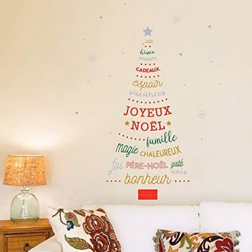 Wallflexi French Quotes Christmas Tree Wall Sticker Decals, Multicolour