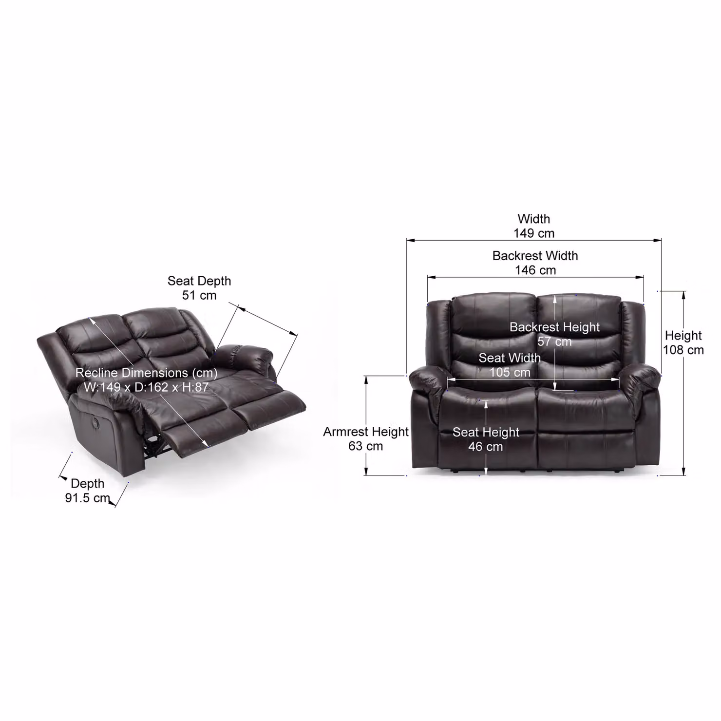 More4Homes Seattle 2 Seater Electric High Back Bonded Leather Recliner Sofa in Brown, W/D/H: 149 x 91.5 x 108 cm – 4