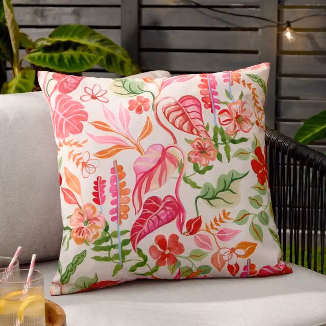 Make It A Home Tropical Bloom Floral Outdoor Cushion in Multicolour and Yellow